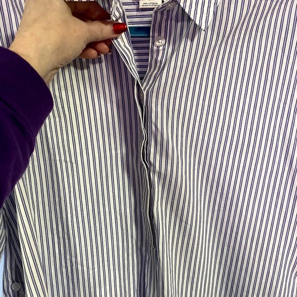 Anthropologie Blue and White Stripe Oversized Dress-Shirt Size S - Picture 5 of 10